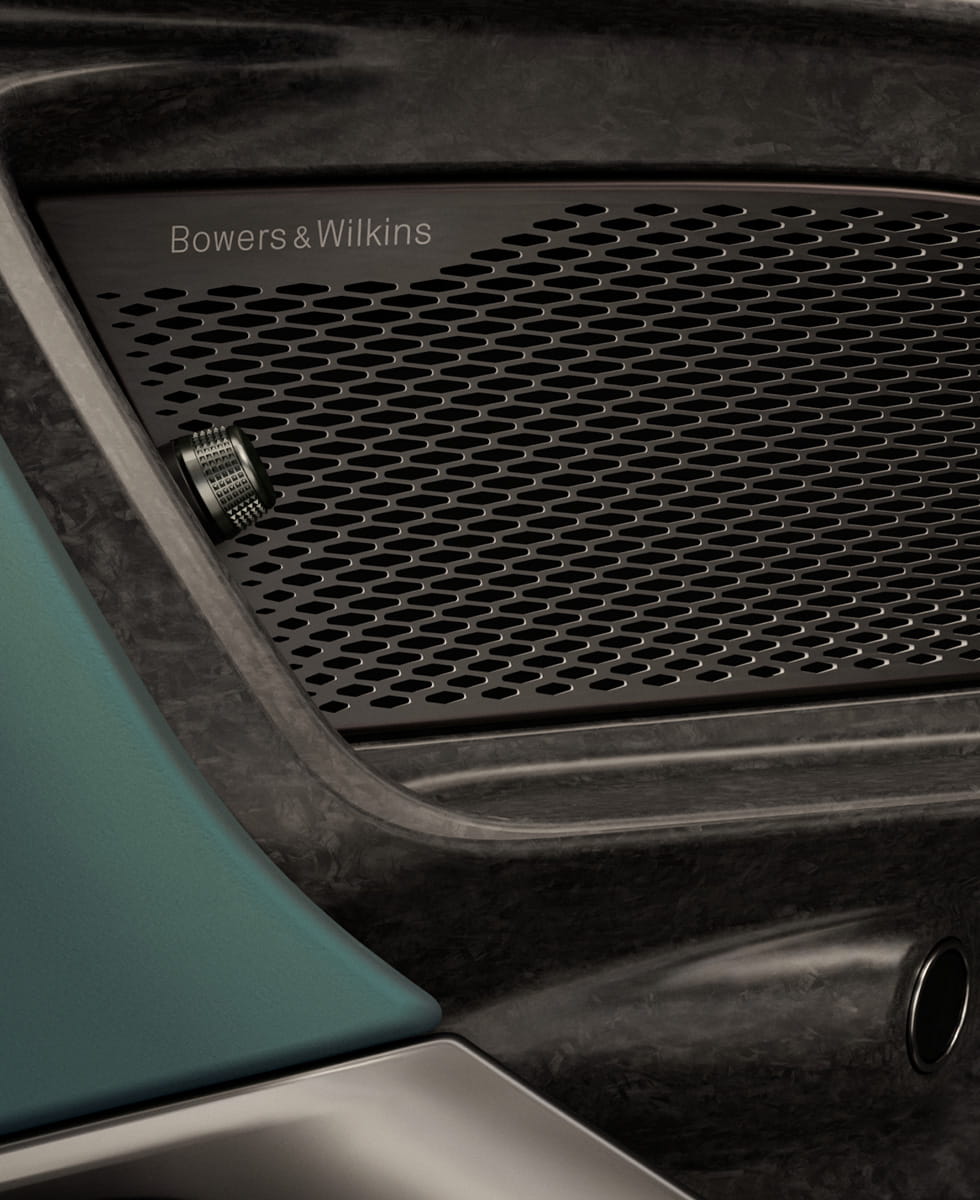 A close up of Bowers and Wilkins speaker in the Aston Martin Valhalla